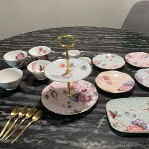 Wedgwood 12 PC Cuckoo Tea Set and Zara Home Spoons Sugar Creamer Bone China